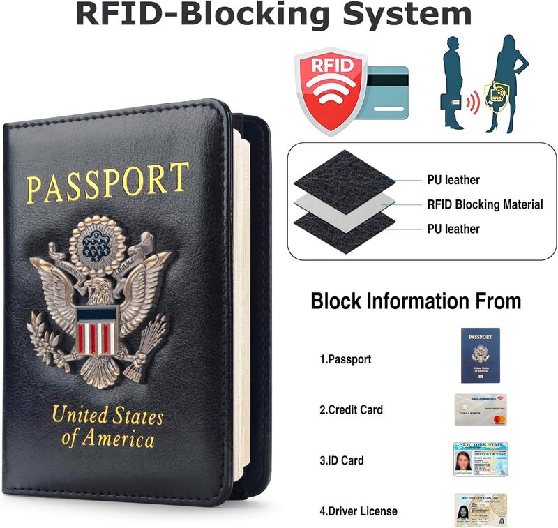 FACATH Premium Passport Holder for Travel, RFID Blocking Passport Cover Slim, Durable & Travel-Friendly, Passport Wallet Keep Your Documents Safe & Organized (Black) - Image 2